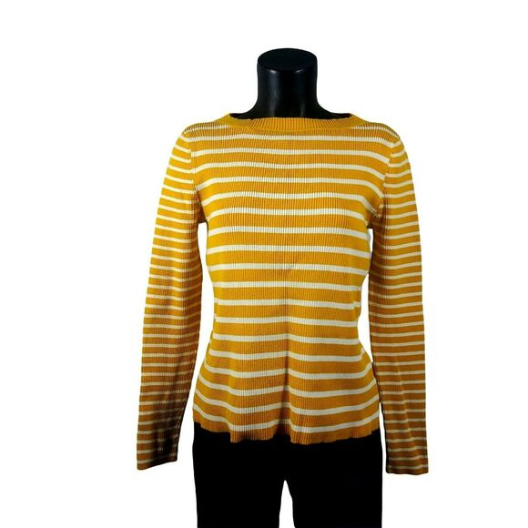 Liz Claiborne Sweater Women's - Large Petite Mustard / White Striped - Picture 1 of 5